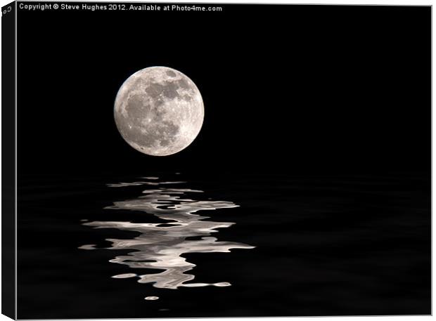 Monochrome Moon With water reflections  Canvas Print by Steve Hughes