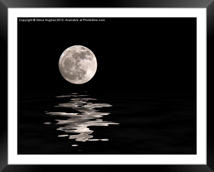 Monochrome Moon With water reflections  Framed Mounted Print by Steve Hughes