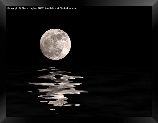 Monochrome Moon With water reflections  Framed Print by Steve Hughes