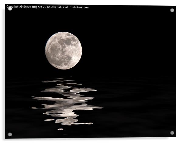 Monochrome Moon With water reflections  Acrylic by Steve Hughes