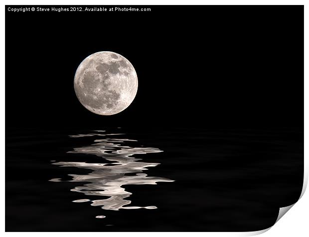 Monochrome Moon With water reflections  Print by Steve Hughes