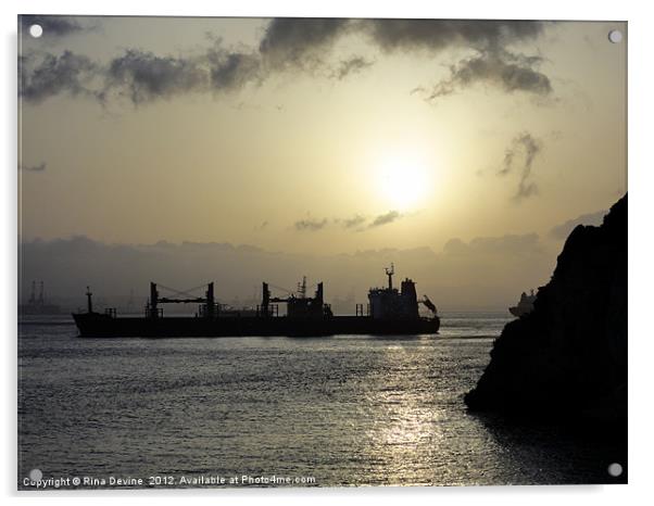 Bay of Gibraltar sunset Acrylic by Fine art by Rina