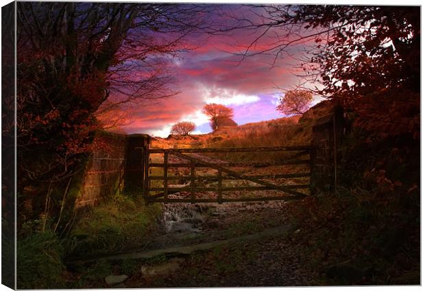 Gateway to an Autumn Exmoor Sunset Canvas Print by Mike Gorton