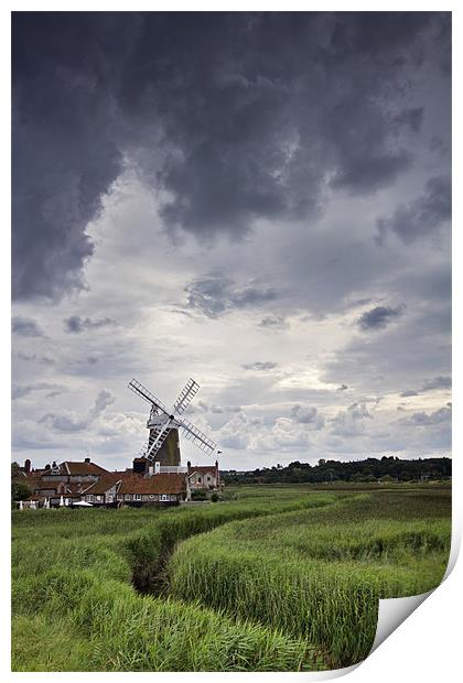 Moody Skies over Cley Windmill Print by Paul Macro