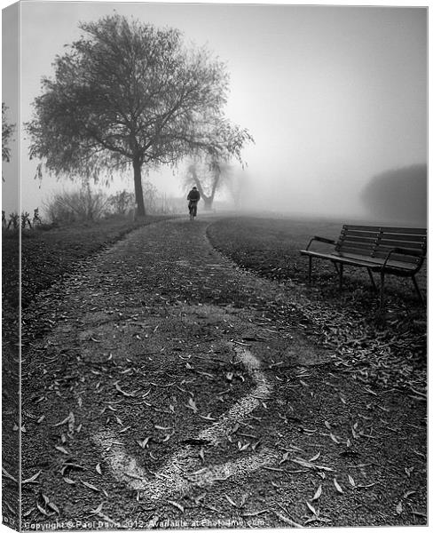 Cyclist in the fog Canvas Print by Paul Davis