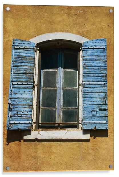 Old Window with Blue Shutters Acrylic by Jacqi Elmslie