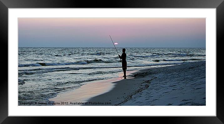 Lone Fisherman at Sunset Framed Mounted Print by Susan Medeiros