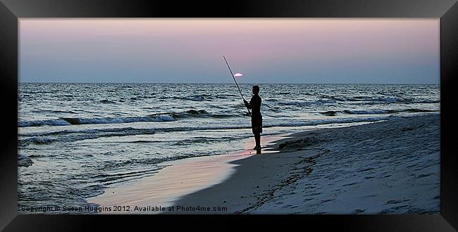Lone Fisherman at Sunset Framed Print by Susan Medeiros