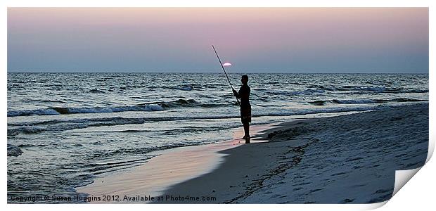 Lone Fisherman at Sunset Print by Susan Medeiros