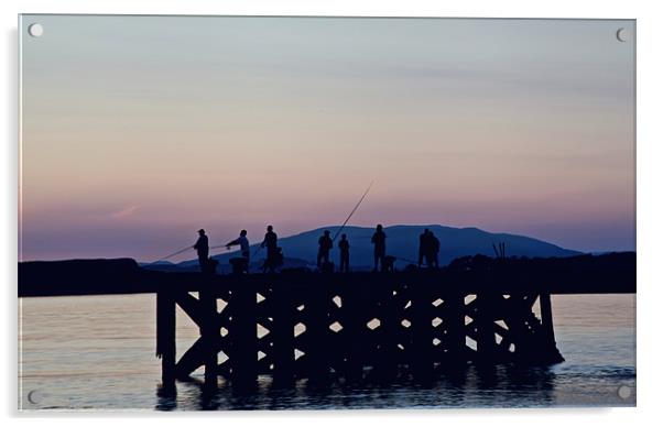 Portencross,sunset fishermen Acrylic by Edward Linton