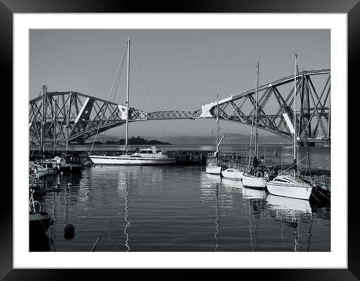 Forth Railbridge and Harbour Boats Framed Mounted Print by Jacqi Elmslie