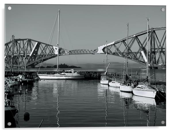 Forth Railbridge and Harbour Boats Acrylic by Jacqi Elmslie
