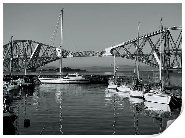 Forth Railbridge and Harbour Boats Print by Jacqi Elmslie
