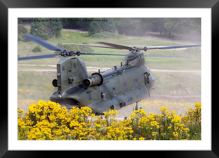 Chinook Landing in dust 2 Framed Mounted Print by Oxon Images