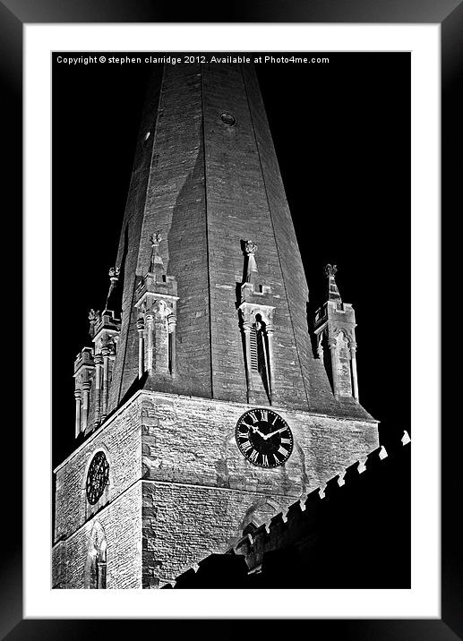 Edwinstowe church at night monochrome Framed Mounted Print by stephen clarridge