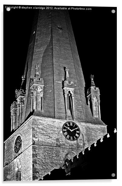 Edwinstowe church at night monochrome Acrylic by stephen clarridge