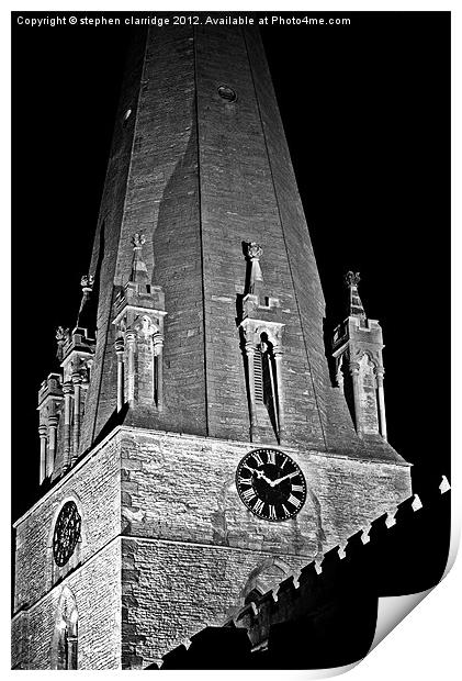 Edwinstowe church at night monochrome Print by stephen clarridge