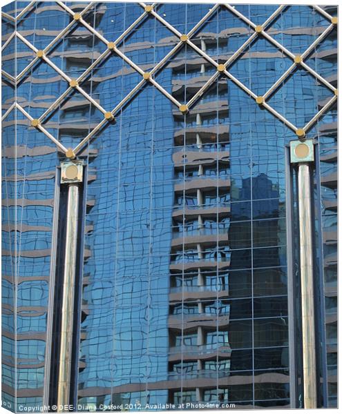 Reflections, Abu Dhabi city building Canvas Print by DEE- Diana Cosford