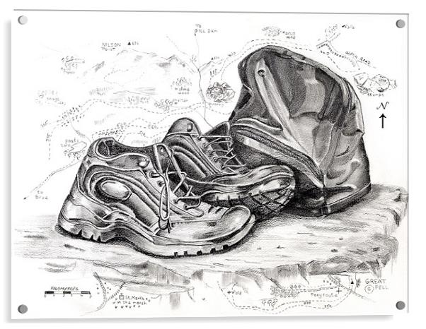 Walking boots. Acrylic by David Worthington