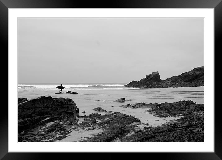 Lone Man Surfing Framed Mounted Print by Anthony Palmer-Greene