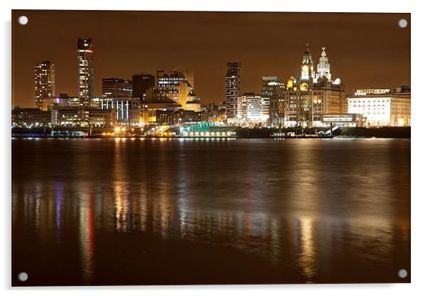 Liverpool night cityscape Acrylic by Gail Johnson