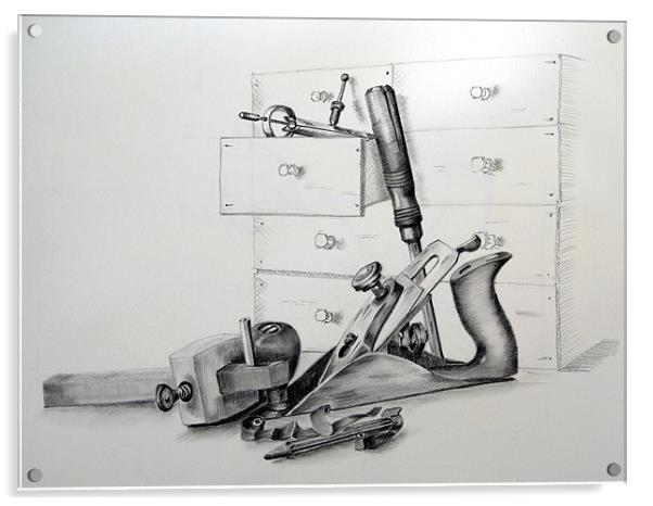 Craftsmans tools drawing Acrylic by David Worthington