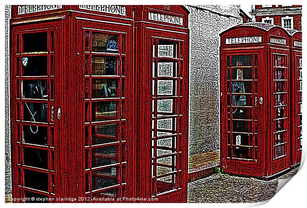 Red retro telephone boxes Print by stephen clarridge