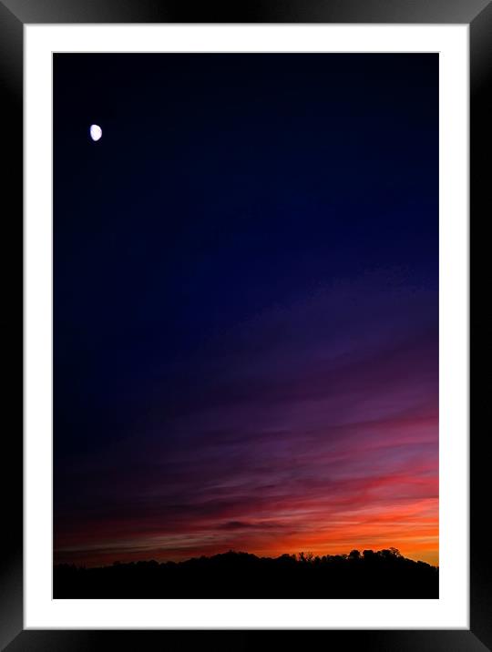 Serene Moon and Fiery Sunset Framed Mounted Print by Mike Gorton