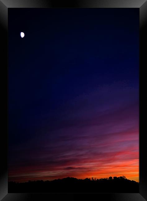 Serene Moon and Fiery Sunset Framed Print by Mike Gorton