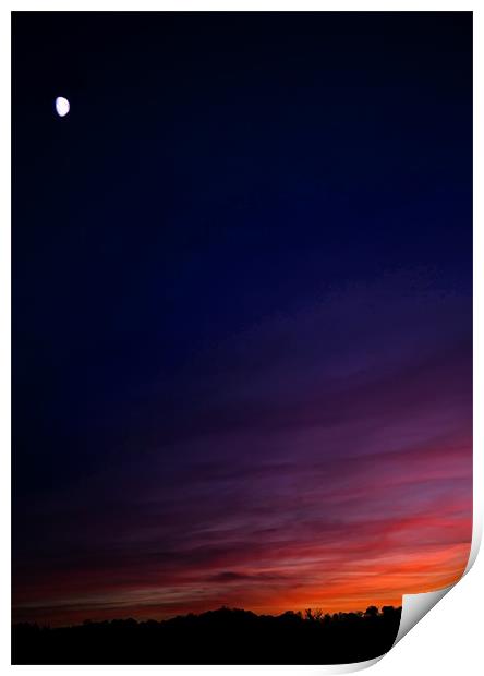 Serene Moon and Fiery Sunset Print by Mike Gorton