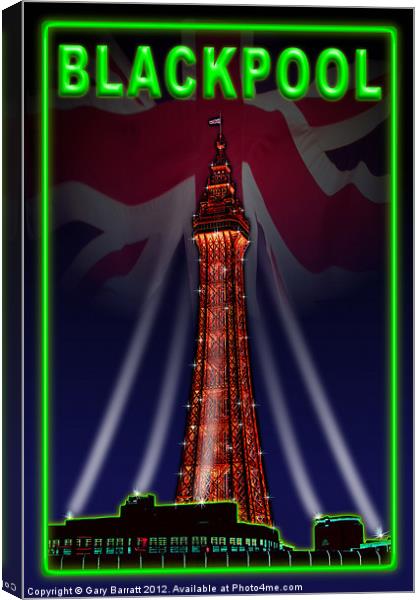 Blackpool Tower Poster Neon Green Canvas Print by Gary Barratt