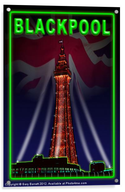 Blackpool Tower Poster Neon Green Acrylic by Gary Barratt