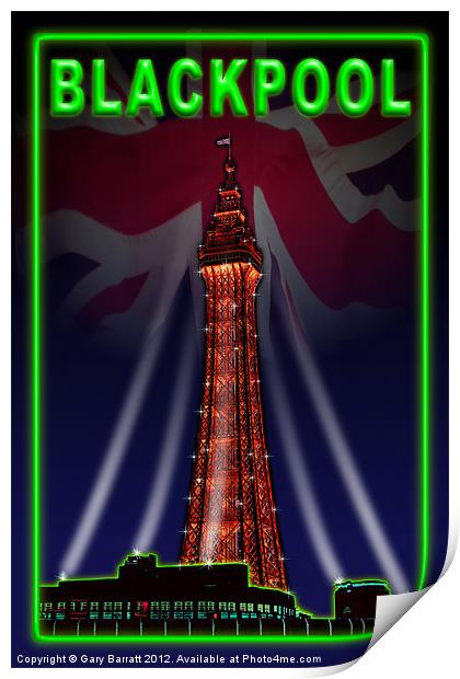 Blackpool Tower Poster Neon Green Print by Gary Barratt