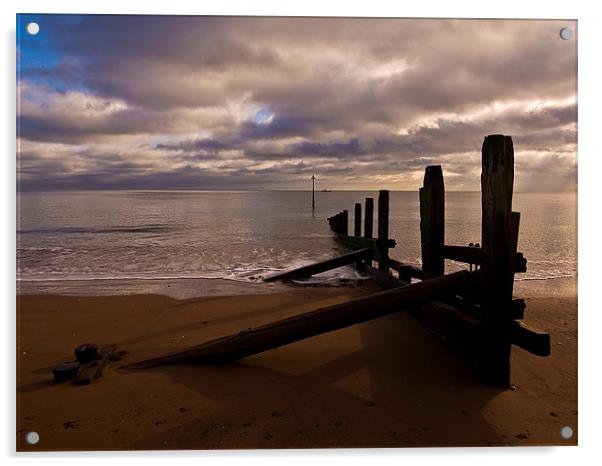 Groyne at Teignmouth Beach Acrylic by Jay Lethbridge