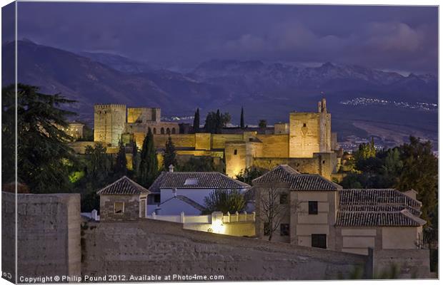 Alhambra Palace Granada at Night Canvas Print by Philip Pound
