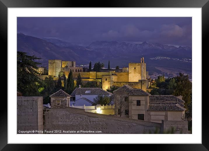 Alhambra Palace Granada at Night Framed Mounted Print by Philip Pound