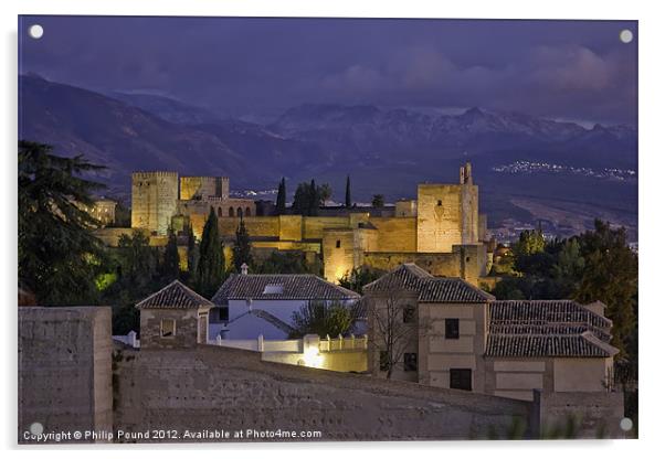 Alhambra Palace Granada at Night Acrylic by Philip Pound