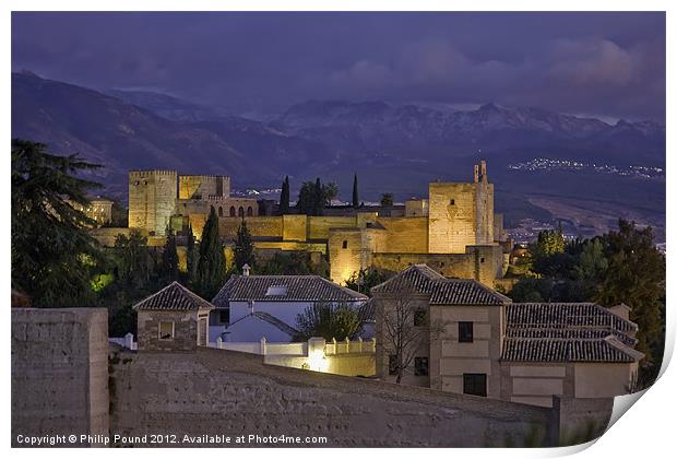 Alhambra Palace Granada at Night Print by Philip Pound