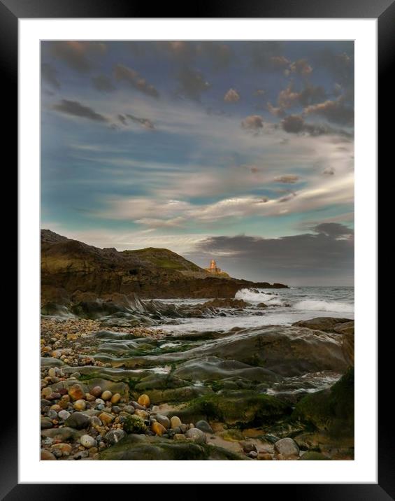 Mumbles Lighthouse from Bracelet Bay. Framed Mounted Print by Becky Dix