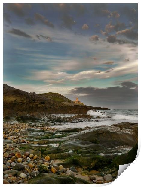 Mumbles Lighthouse from Bracelet Bay. Print by Becky Dix