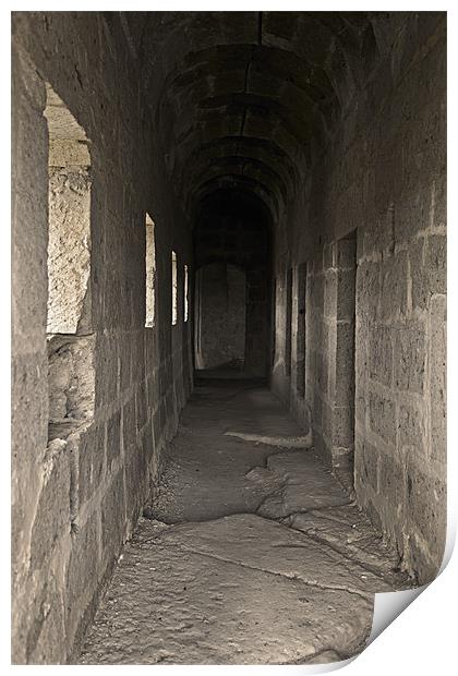 Sepia Monastery Corridor Print by Arfabita  