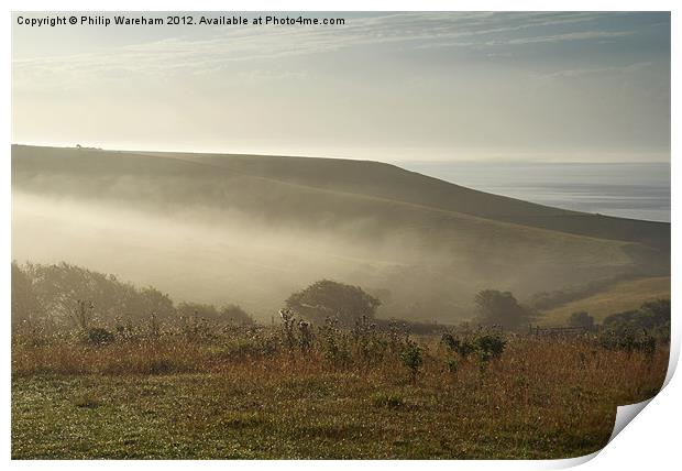 Mist in the valley Print by Phil Wareham