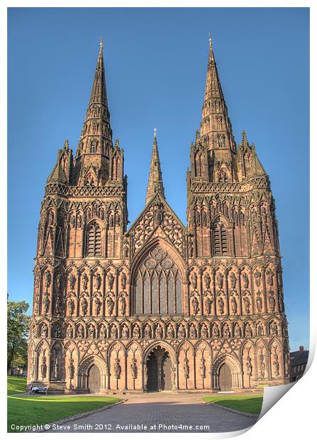 Lichfield Cathedral in evening sunlight Print by Steve Smith