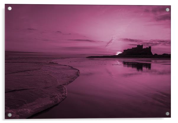 Bamburgh Pink Sunrise Acrylic by Kevin Tate
