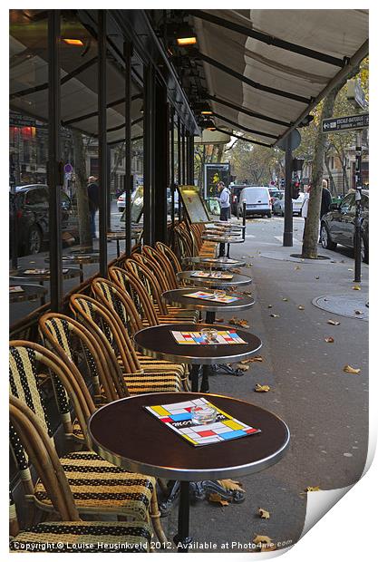 Tables outside a Paris bistro Print by Louise Heusinkveld