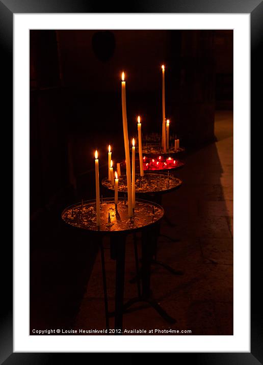 Lit candles in a church Framed Mounted Print by Louise Heusinkveld