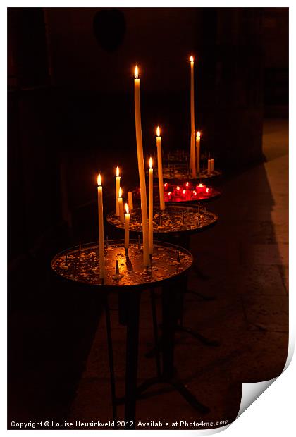 Lit candles in a church Print by Louise Heusinkveld