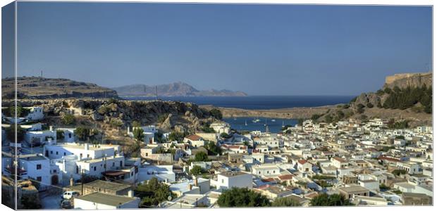 Lindos Village and Bay Canvas Print by Tom Gomez