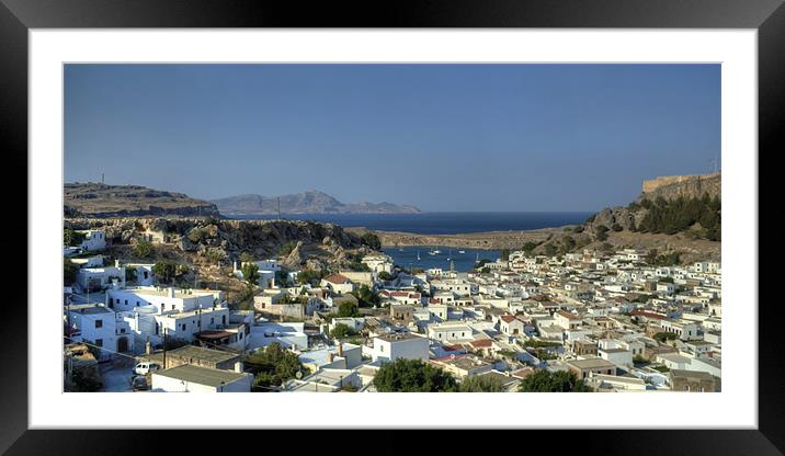 Lindos Village and Bay Framed Mounted Print by Tom Gomez