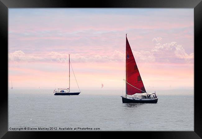 Red Sail in the mist Framed Print by Elaine Manley